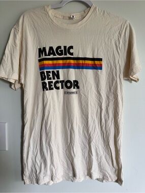 Next Level Apparel Cream 'MAGIC BEN RECTOR' Graphic Tee  Retro Stripes Concert